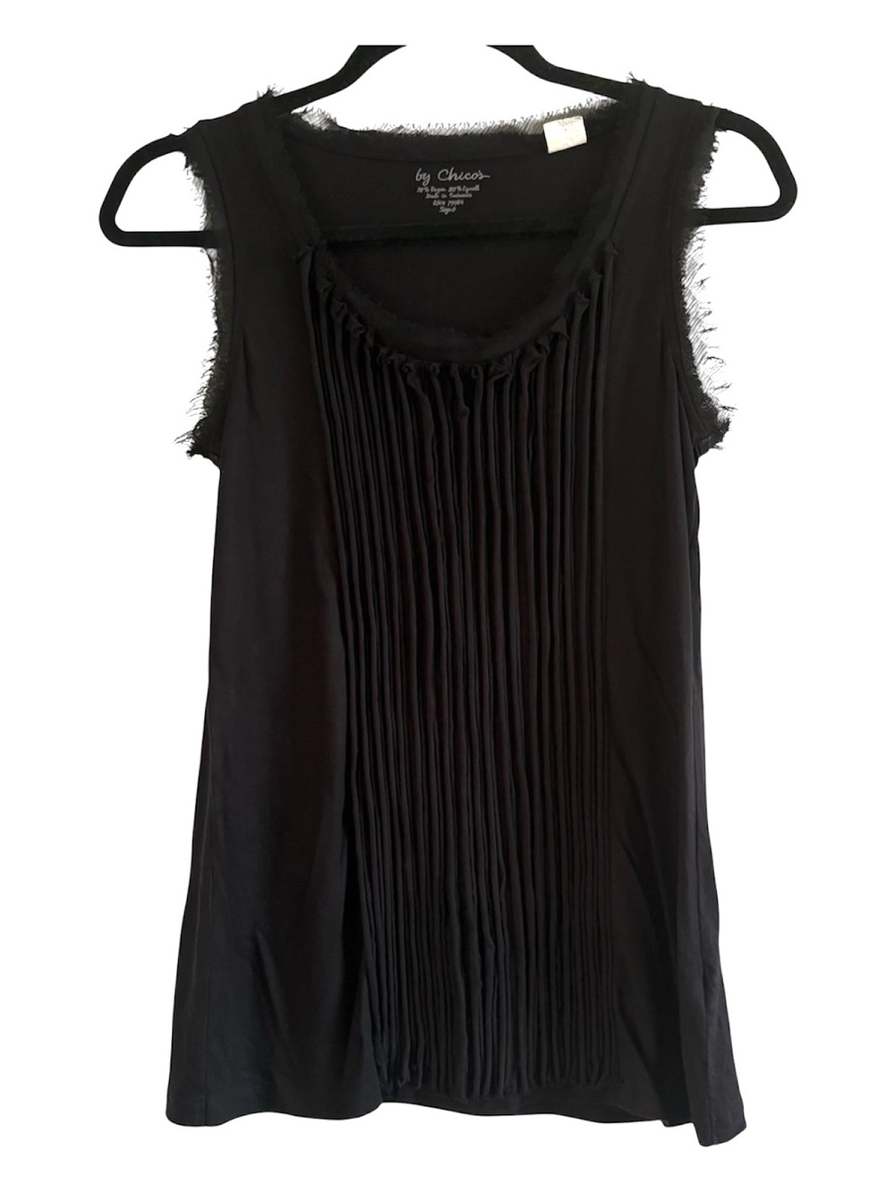 By Chico’s Black Pleated Fringe Trim Tank Top Size 0 Small